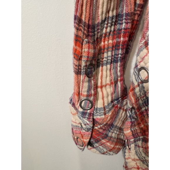 FREE PEOPLE Shirt small Juniper Ridge Raw Hem Gauzy Plaid Oversized Button Up - Picture 7 of 11